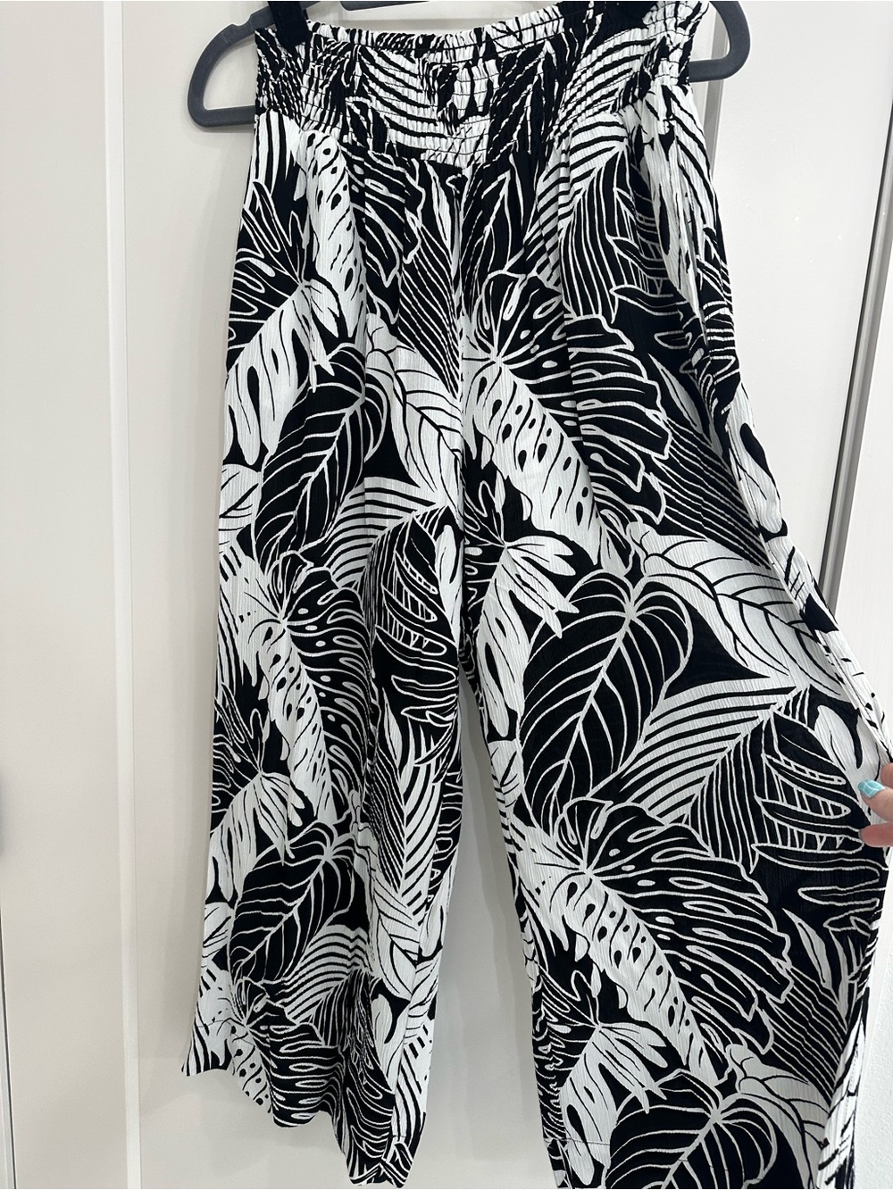 Grace Black and White Wide Leg Palm Print Pants
